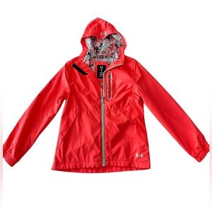 Under Armour Girls Hooded Shell Jacket Neon Pink Youth Medium Mesh Zipper Vented